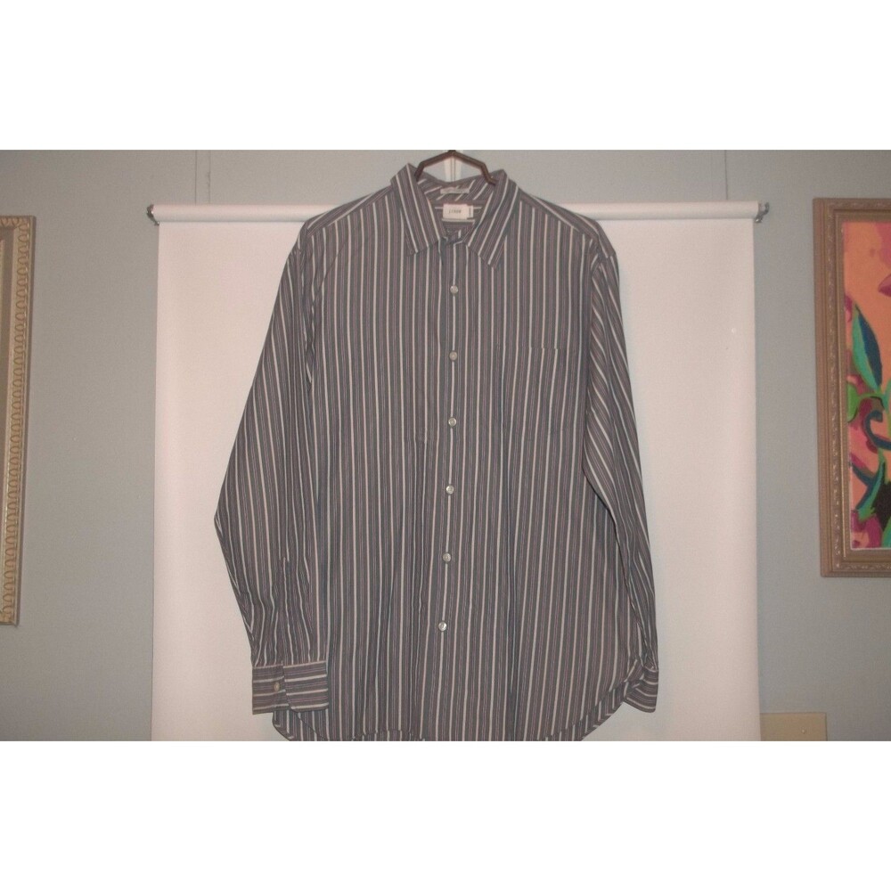 J CREW Button Front Striped Shirt Size L LARGE (16-16 1/2)